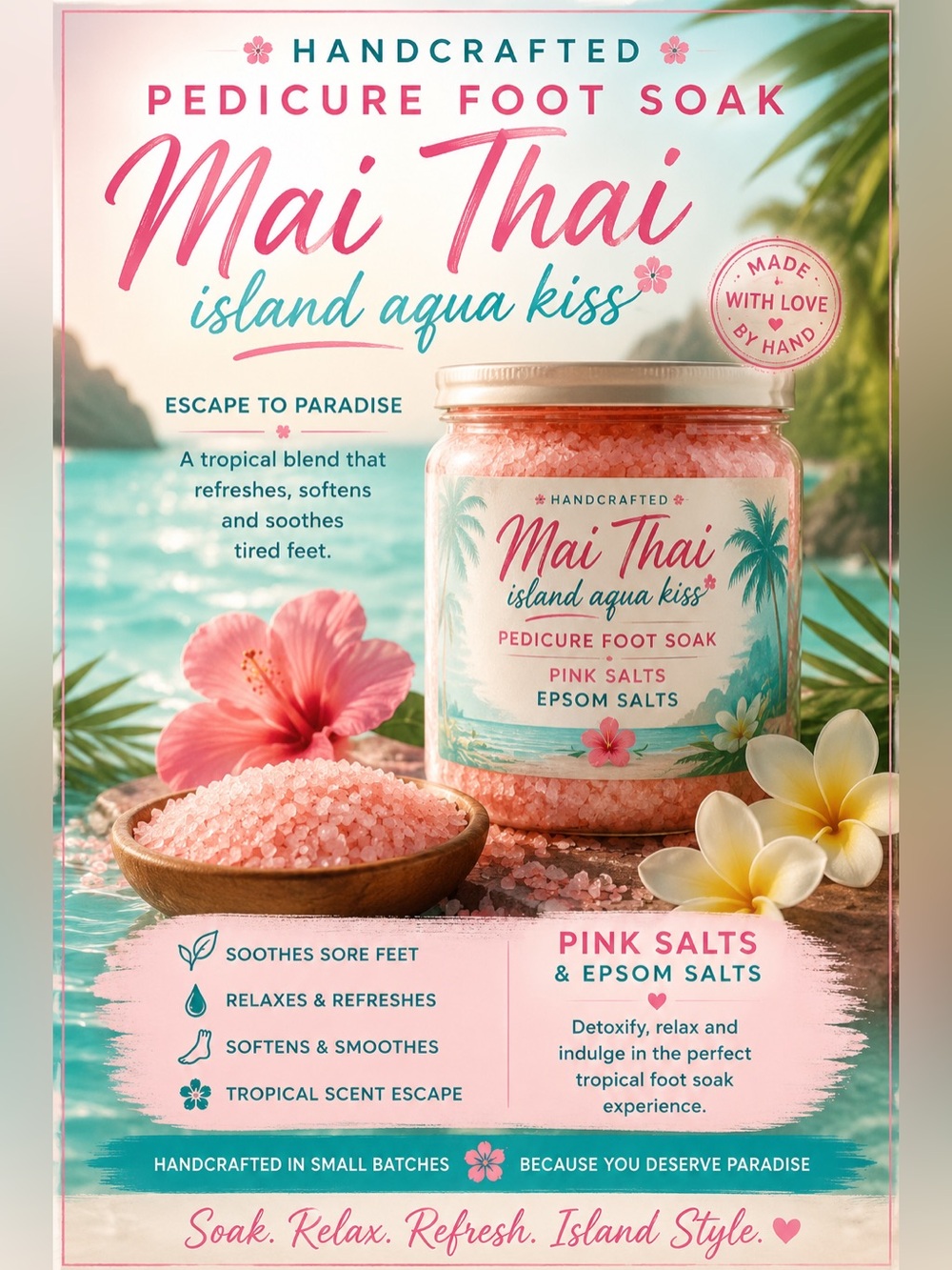 Maui Thai aqua kiss pink Himalayan salt pedicure foot soak